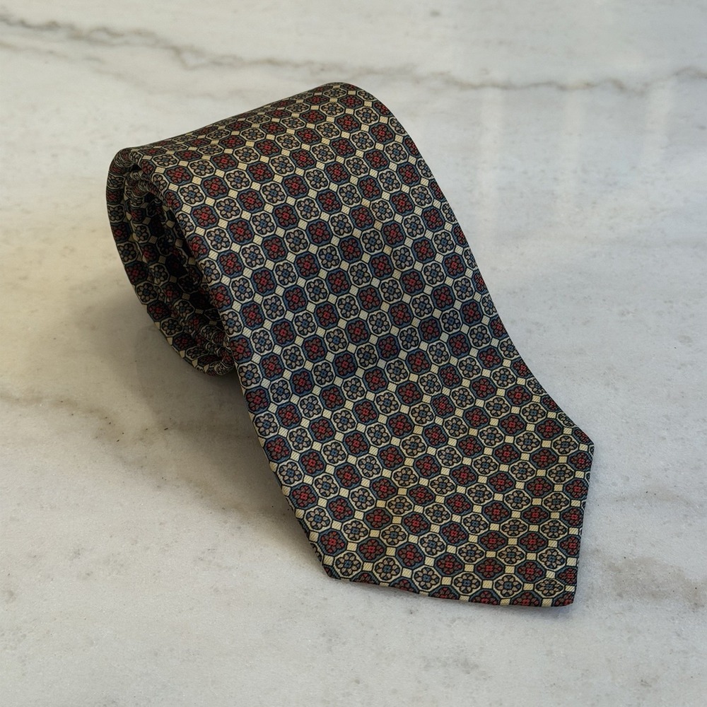 VTG Brooks Brothers Makers Silk Necktie Floral Geometric Medallion USA Made